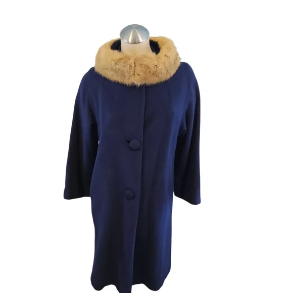 Vintage Cashmere Coat With Mink Collar Size M Union Made - Picture 2 of 15